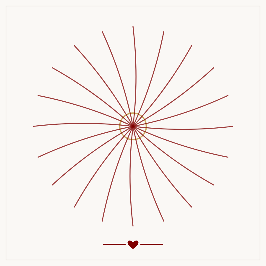 Line-art illustration looking up through a radiating tree canopy